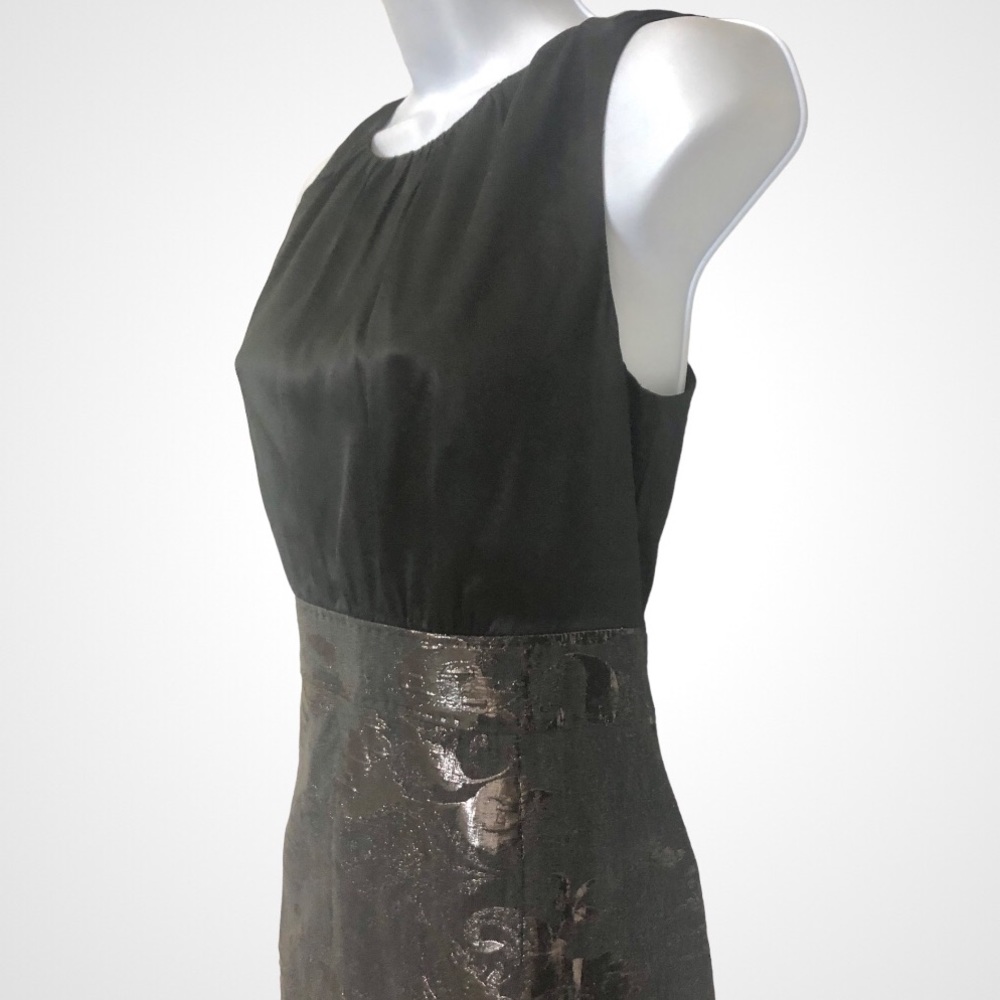** 5 for $50**ELIE TAHARI BLACK SILK BROCADE COCKTAIL SHEATH DRESS  SELF-BELT SM